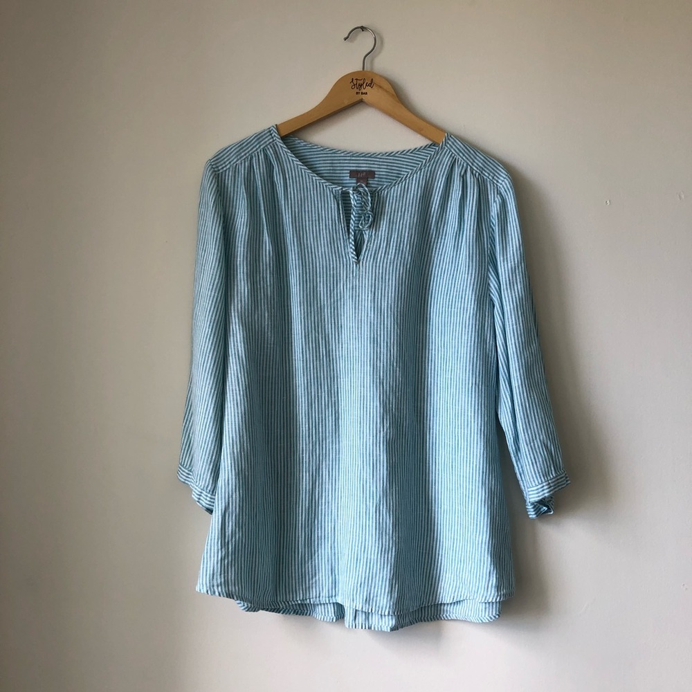 J.Jill Women's Blue White Striped Linen Tunic XL